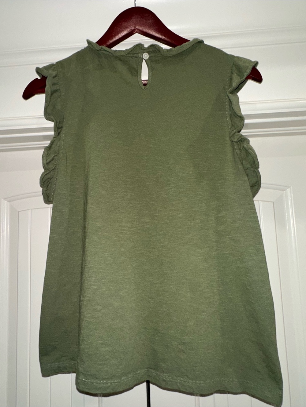 J.Crew Olive Green Smocked Embroidered Flutter Sleeve Top Size Medium - Picture 2 of 5